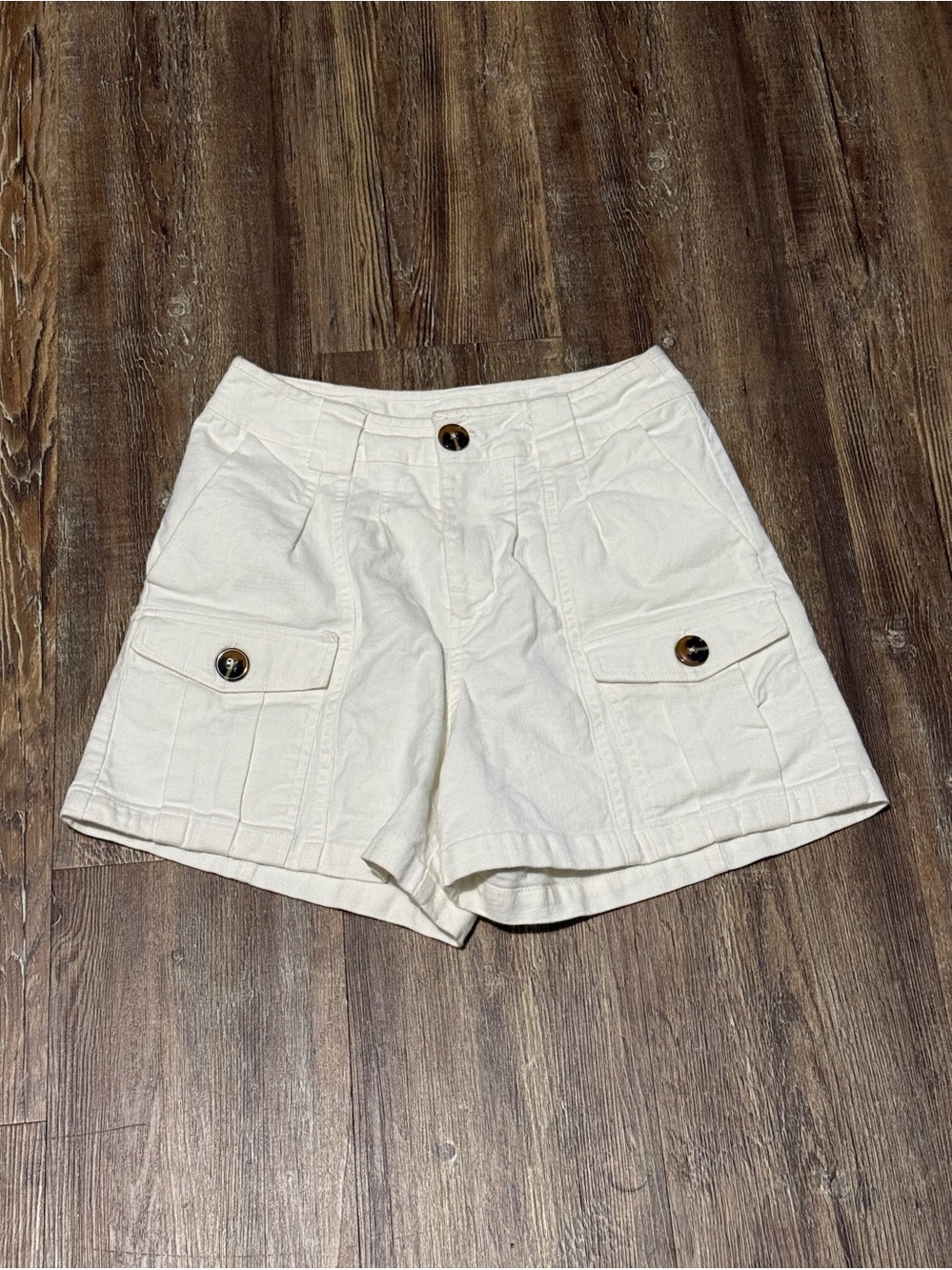 Miou Muse Cargo Shorts Women's Medium Button Up High Relaxed in Off White